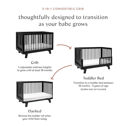 Babyletto Hudson 3-in-1 Convertible Baby Crib - GREENGUARD Gold Certified Convertible Crib to Toddler Bed & Daybed - Wooden Baby Bed with 4 Adjustable Mattress Heights - Easy to Assemble - Black