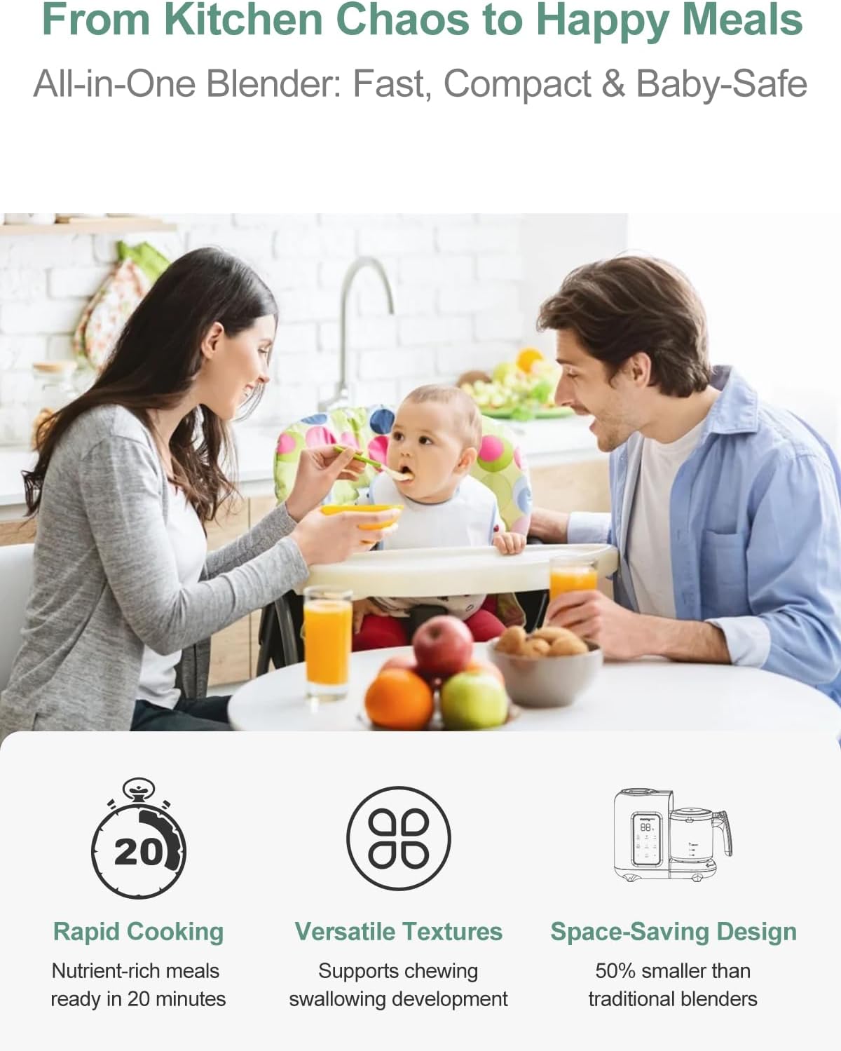 MOMYEASY Baby Food Maker, Baby Food Steamer and Puree Blender, Food Processor Chopper Grinder