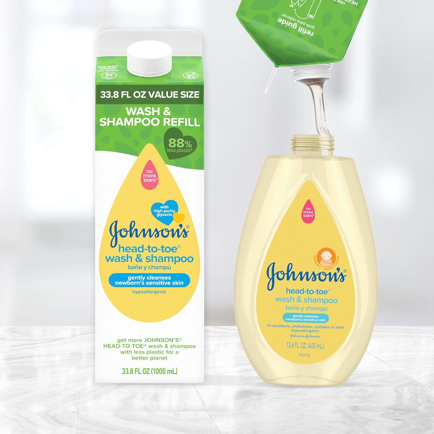 Johnson's Head-To-Toe Gentle Baby Body & Hair Wash, Tear-Free, Sulfate-Free & Hypoallergenic for