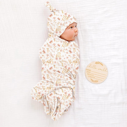 Konssy Baby Girl Newborn Receiving Blanket with Matching Headband and Beanie Set Baby Swaddle Nursery Swaddle Wrap