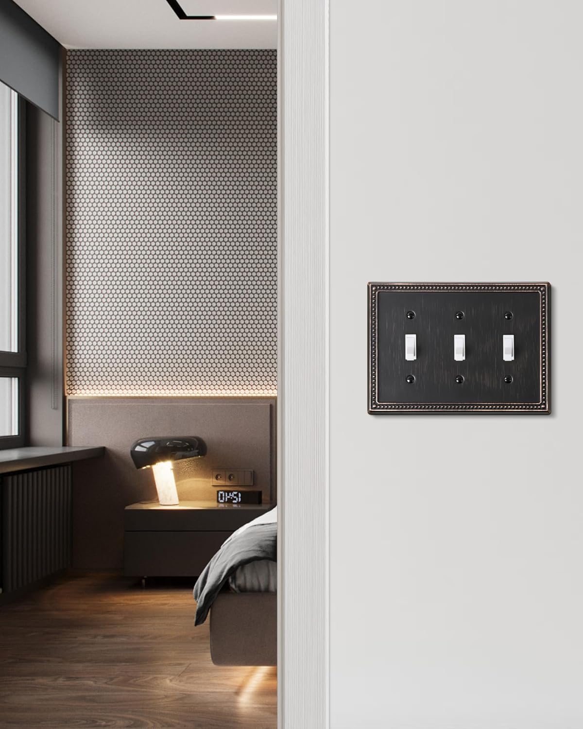 2-Pack Triple Toggle Light Switch Cover Plate, Pearls Decorative Switch Plate Covers, Aged Bronze 3