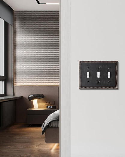 2-Pack Triple Toggle Light Switch Cover Plate, Pearls Decorative Switch Plate Covers, Aged Bronze 3