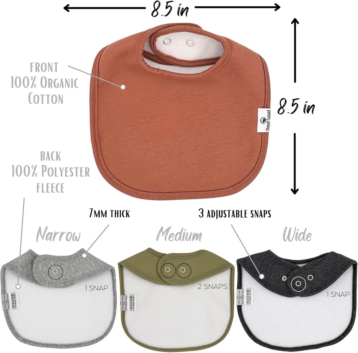 DiaperSquad's Baby Bibs for Drooling and Teething, Bibs for Boys, Baby Girl - Solid Cotton Baby Drool Bibs