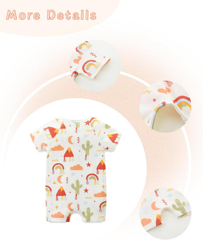 Unisex Summer Trendy 2-Pack Rompers Short Sleeve Zipped Bodysuit Infant Cotton Outfits