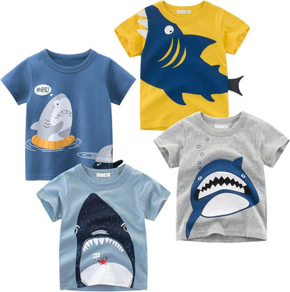 Boys' 4-Pack Excavator Short Sleeve Crewneck T-Shirts Top Tee Size 2-7 Years Toddler Boys' Value Pack Cotton T-Shirt