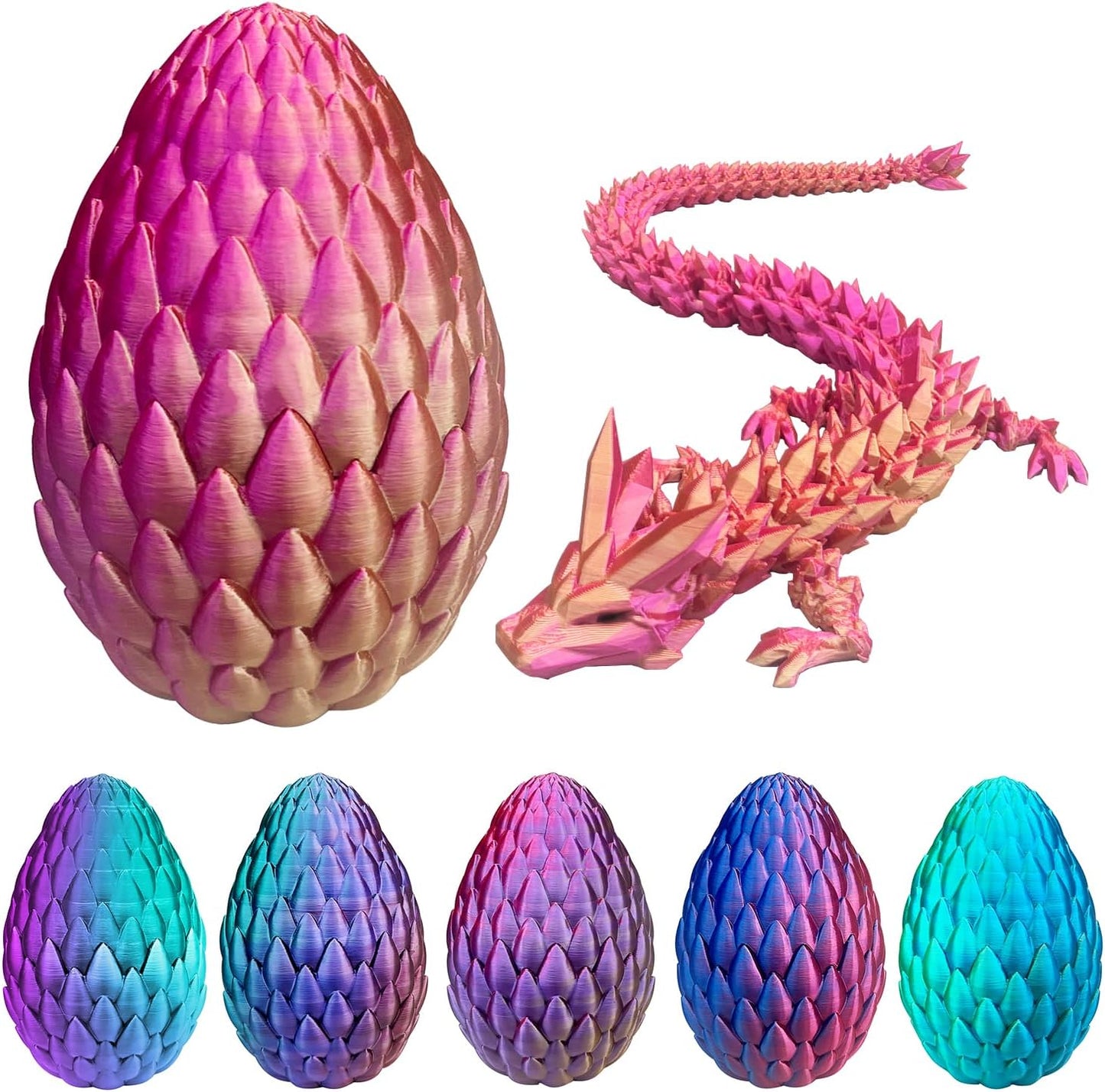 Dragon Eggs with Dragon Inside, 16.5 Inch Large 3D Printed Dragon Egg Articulated Dragon Crystal Dragon Executive Desk Toys Fidget Toy for Autism/ADHD (Gold Rose Red, with Egg)