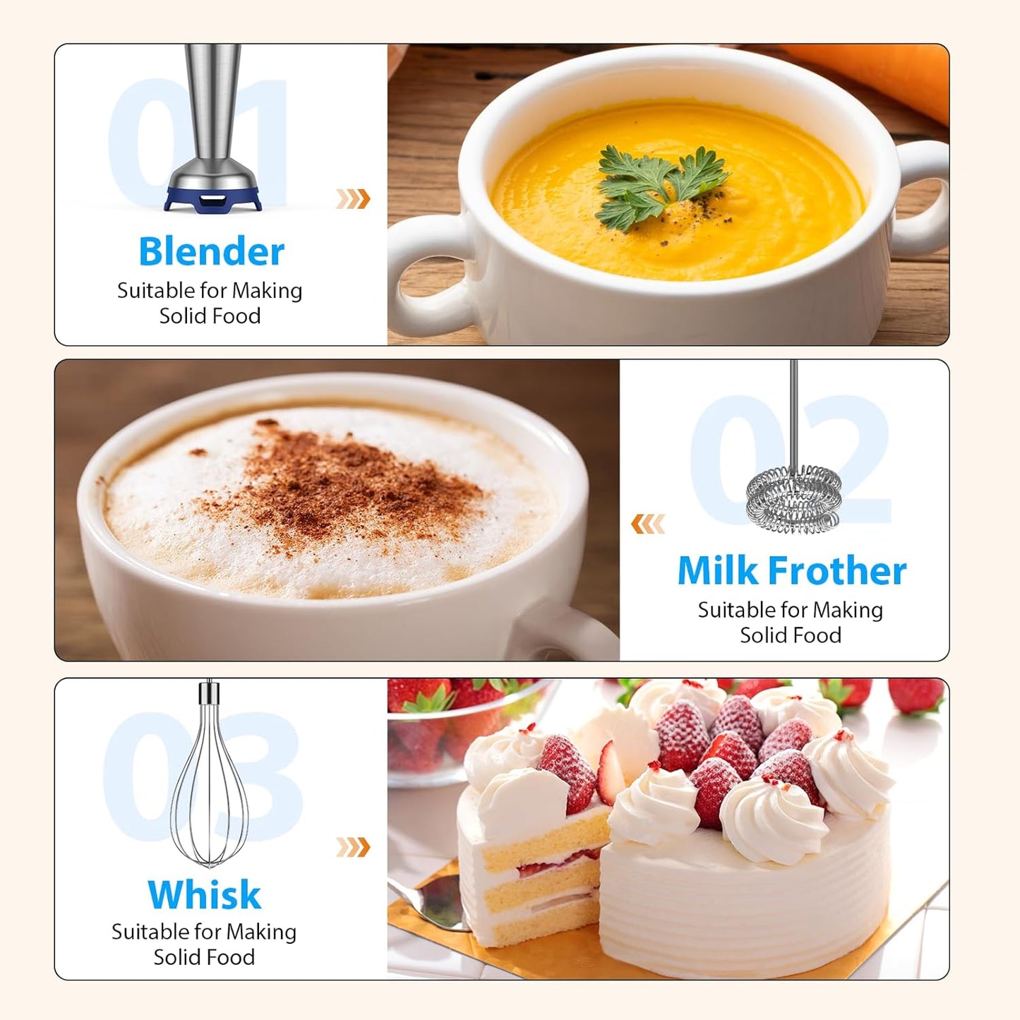 KOIOS Immersion Blender, 1000W Anti-scratch 3-in-1 Hand Blender, Upgraded 12 Speed Stainless Steel