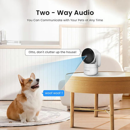 2K Pan-Tilt Indoor Security Camera, 360° Pet/Dog Monitoring, Motion Tracking, Night Vision, 2-Way Audio, Motion Alerts, Compatible with Alexa & Google Assistant (2.4GHz & 5GHz)