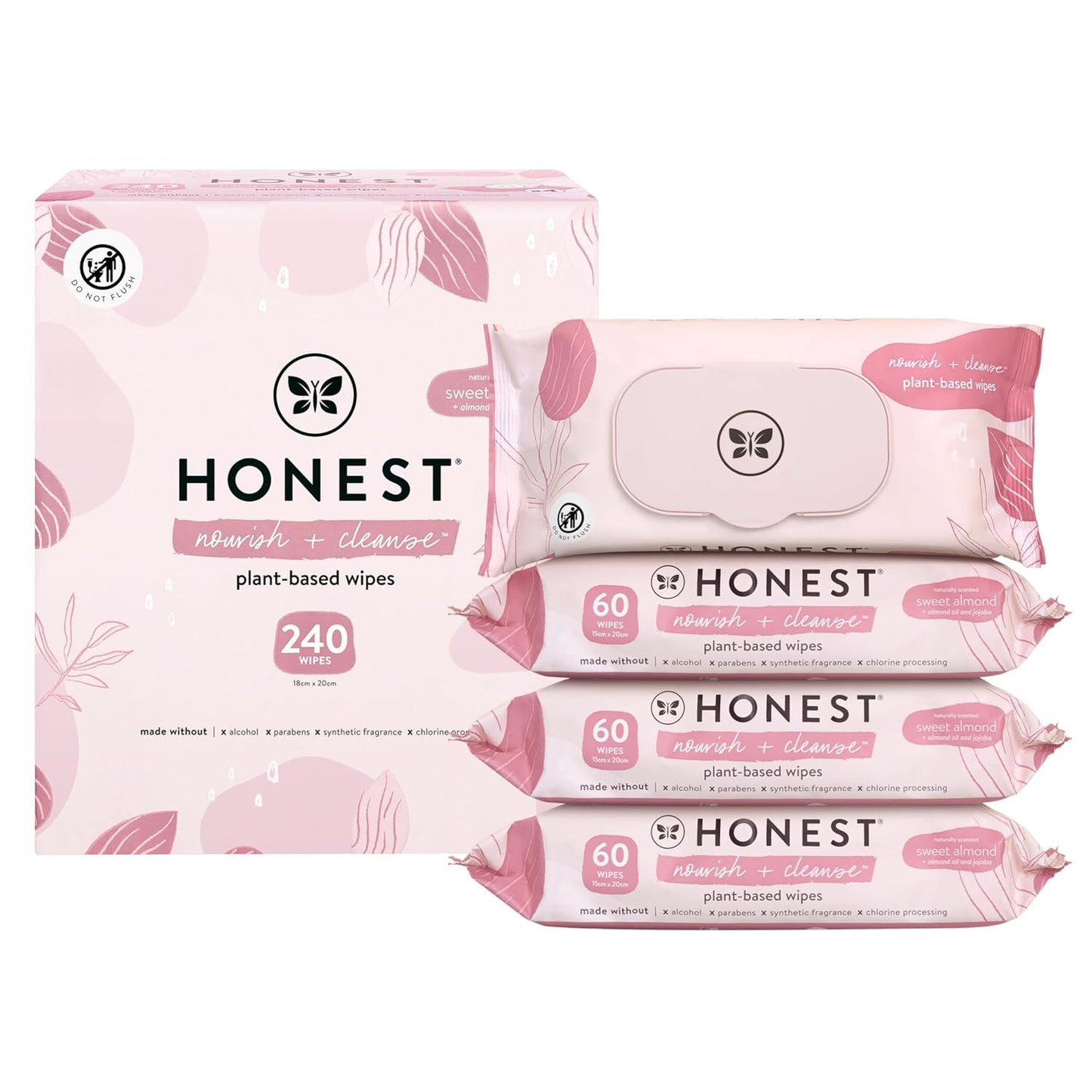 The Honest Company Nourish + Cleanse Naturally Scented Wipes | Cleansing Multi-Tasking Wipes | 99% Water, Plant Based, Hypoallergenic | Sweet Almond, 240 Count