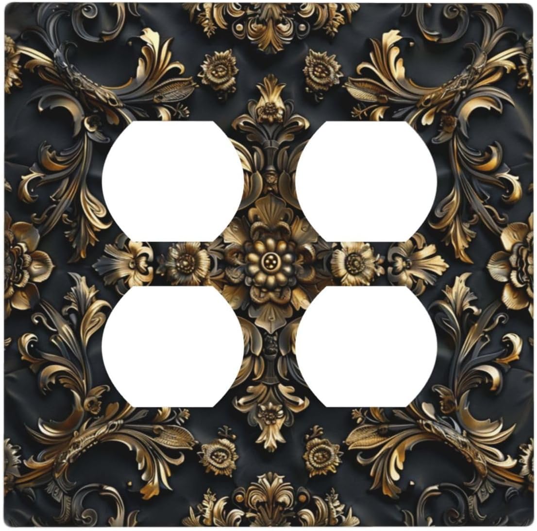 Decorative Outlet Covers Rococo Vintage Black Golden Leaf Morris Vine 2 Gang Wall Plate Cover Double Duplex Receptacle Two Switch Light Switch Cover Plate Jumbo Dual Faceplate