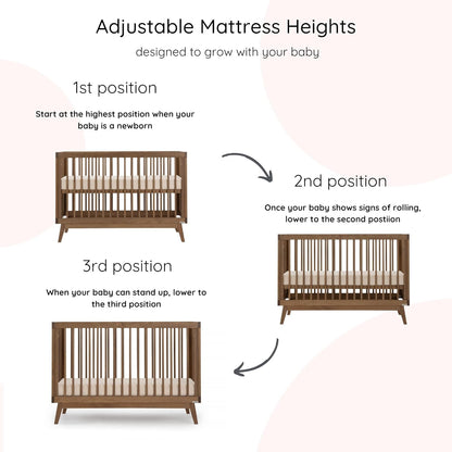 dadada Baby Soho 3-in-1 Convertible Wooden Crib to Toddler Bed - Made in Italy, GREENGUARD Gold Certified, Baby-Safe Finish, Sustainable Beech Wood, Modern Design, 3 Adjustable Heights (Walnut)