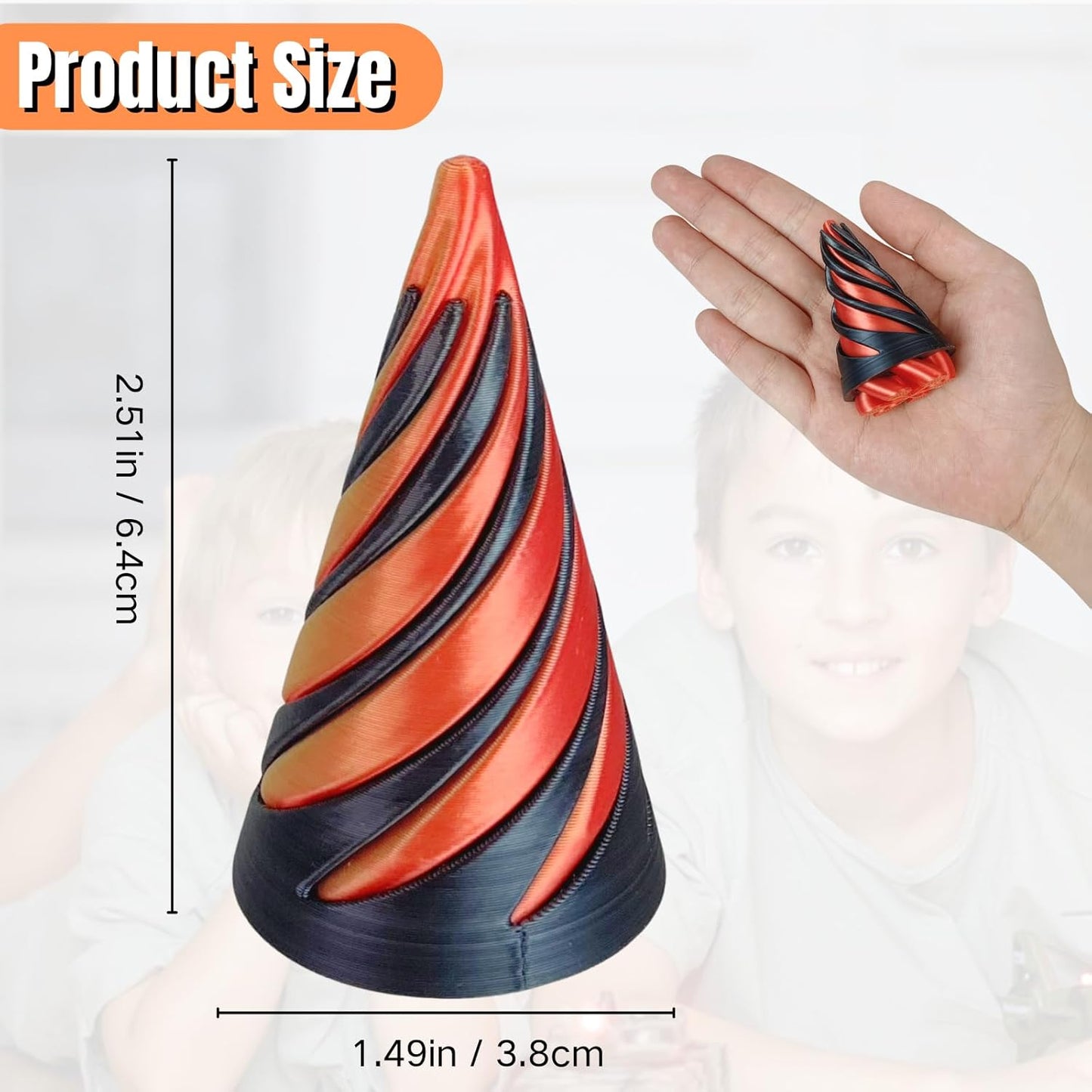 2PCS Impossible Pyramid Passthrough Sculpture, Pass Through Pyramid Fidget Toy 3D Printed Spiral Cone Fidget Toy, Mini Vortex Thread Illusion, Desktop Deco Souvenir Gift Mini Stress Relief Desk Toy