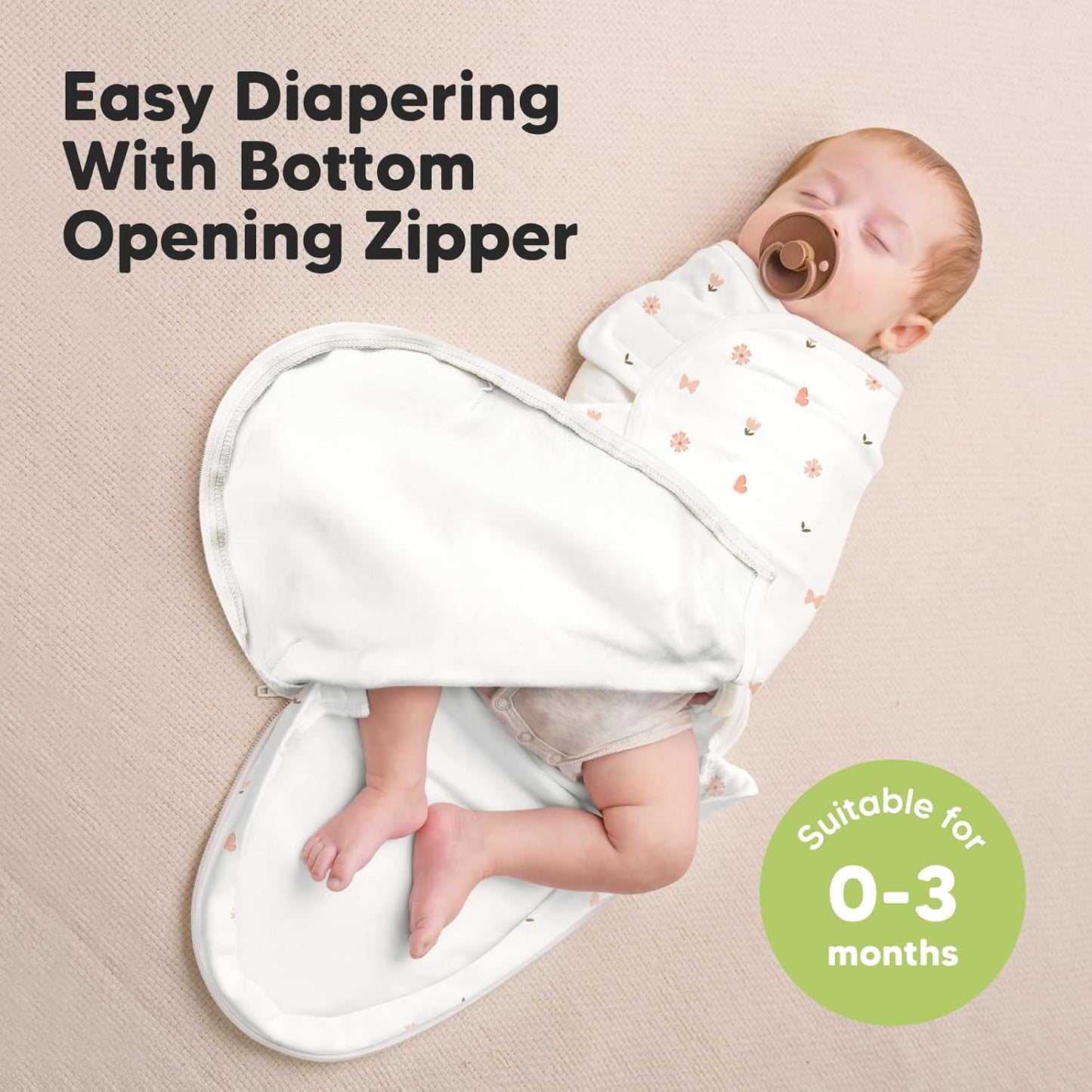 Baby Swaddle Sleep Sacks with Zipper - 3-Pack Swaddles for Newborns 0-3 Months, Infant, Baby Girls