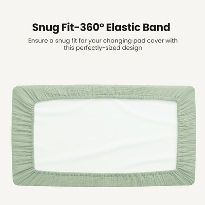 Konssy Waterproof Muslin Changing Pad Cover 2 Pack, Quilted Cotton Fitted Diaper Changing Table Cover, Soft Changing Pad Sheets for Girls Boys (Woodland, Sage)