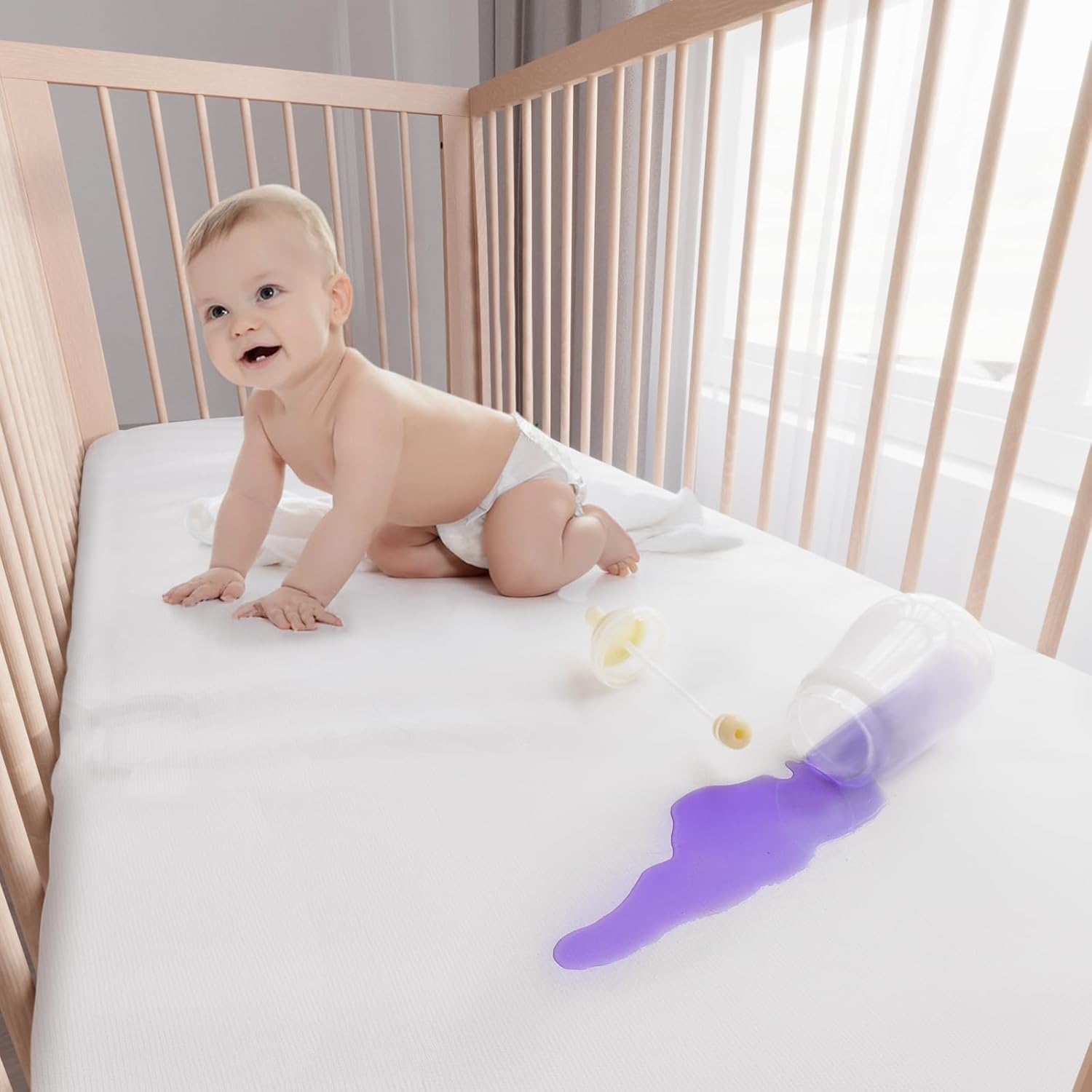 Waterproof Crib Mattress Protector Zippered 2 Pack, 6-Side Waterproof Crib Mattress Encasement