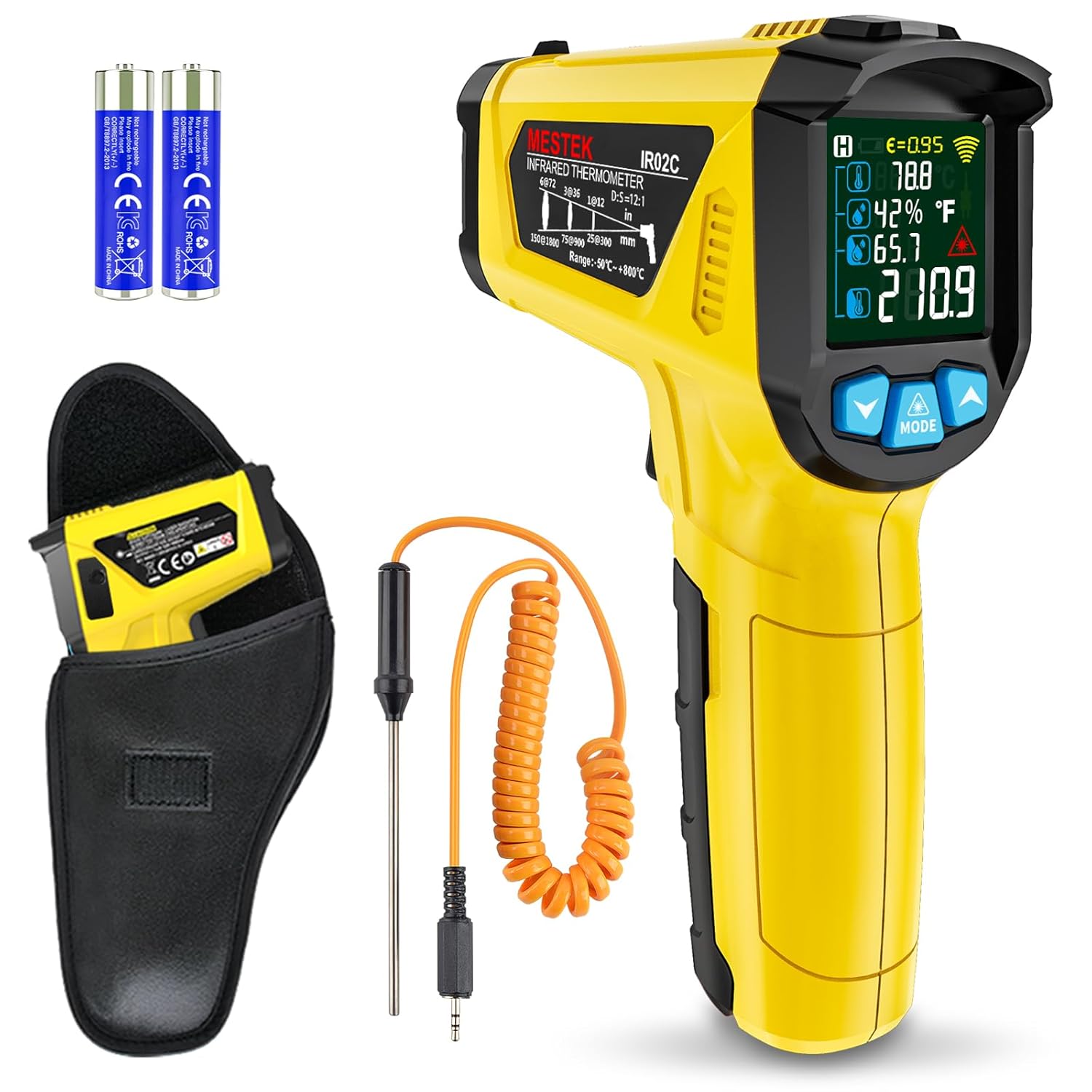 MESTEK Infrared Thermometer Laser Temperature Gun, -58°F to 1472°F (-50~800°C), Non-Contact Digital