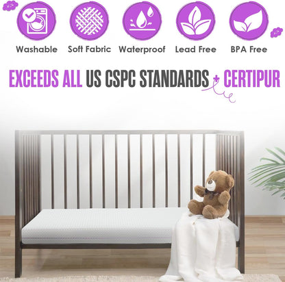 Sleepah 5.5” Crib & Toddler Bed Mattress Dual Sided Cooling Memory Foam – Waterproof Washable Breathable Soft Cotton Fabric – CertiPUR Firm Baby Mattresses - for Baby & Toddlers (Pink)