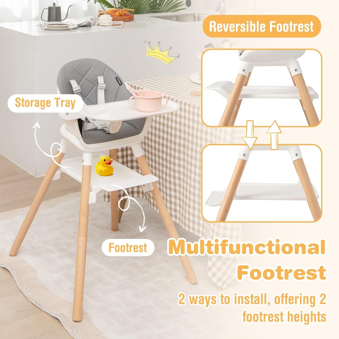 BABY JOY Baby High Chair, 6 in 1 Convertible Wooden High Chair for Babies & Toddlers with