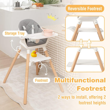 BABY JOY Baby High Chair, 6 in 1 Convertible Wooden High Chair for Babies & Toddlers with