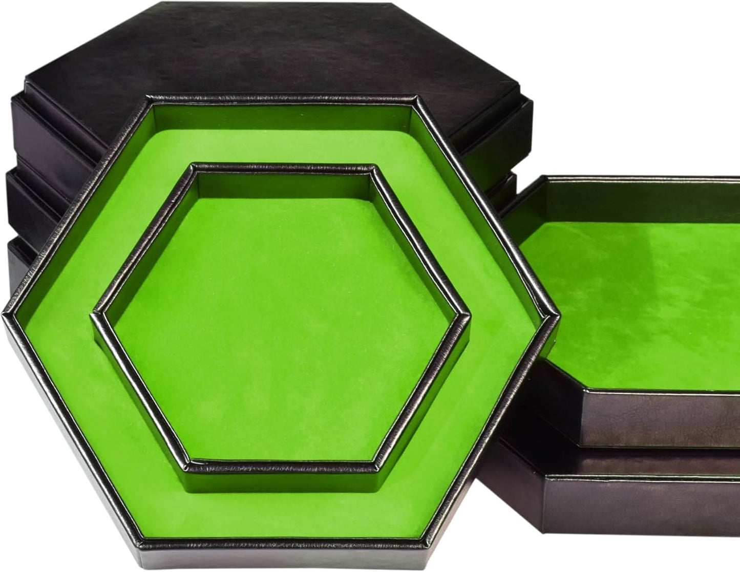 DND Dice Tray - 2 in 1 Hexagonal Rolling and Storage Tray, Faux Leather Material, Green Color, Compatible with D&D, MTG, Dice Arena