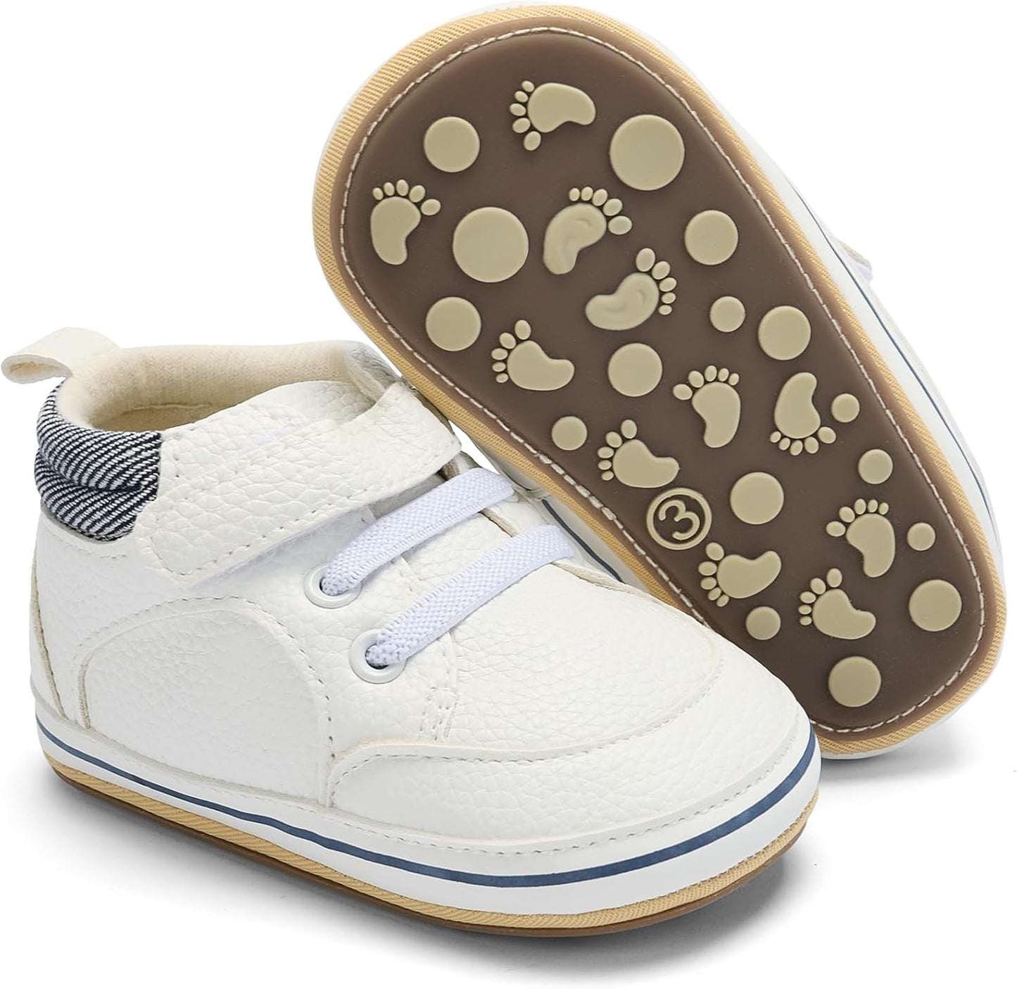Baby Boys Girls Non-Slip Rubber Sole High-Top PU Leather Infant Sneakers Toddler Crib First Walker Shoes