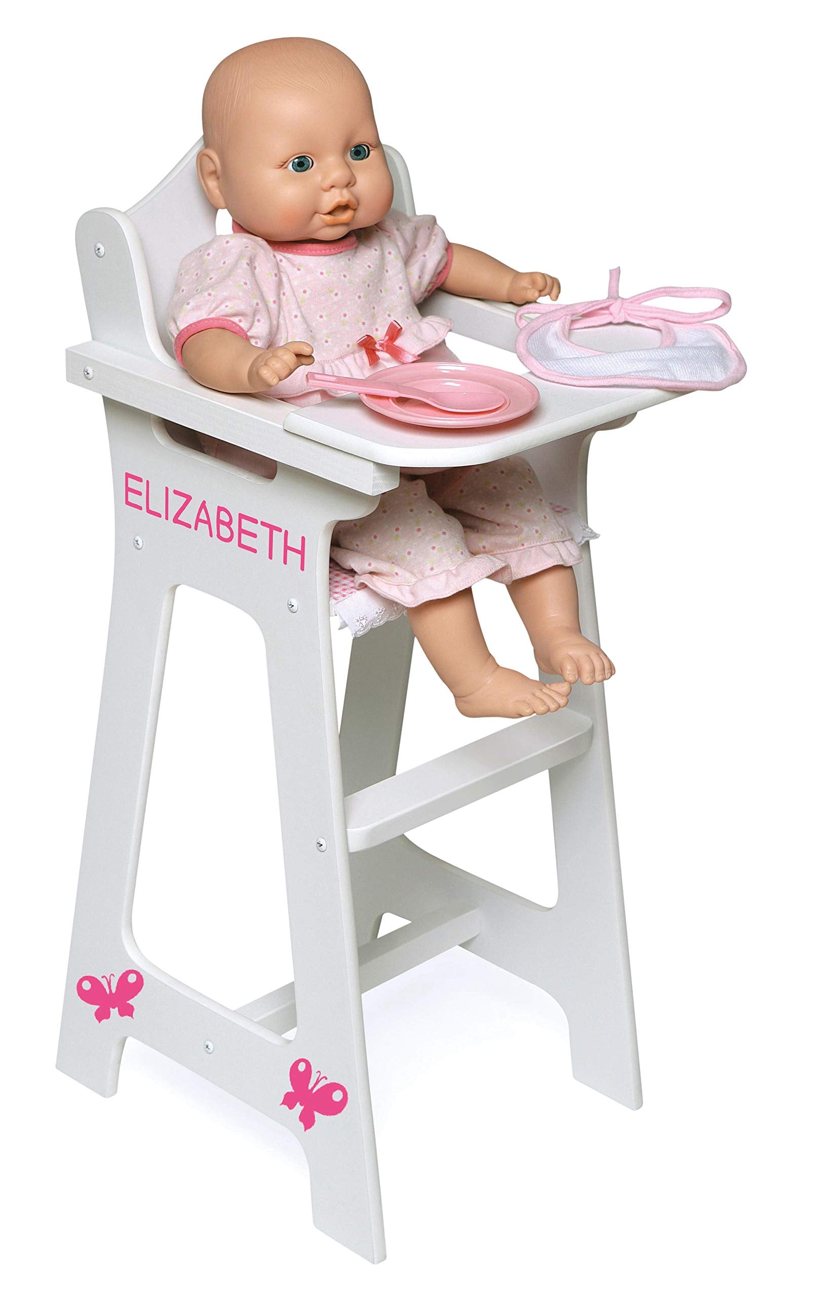 Badger Basket Wooden Baby Doll High Chair with Tray & Bib - White/Pink