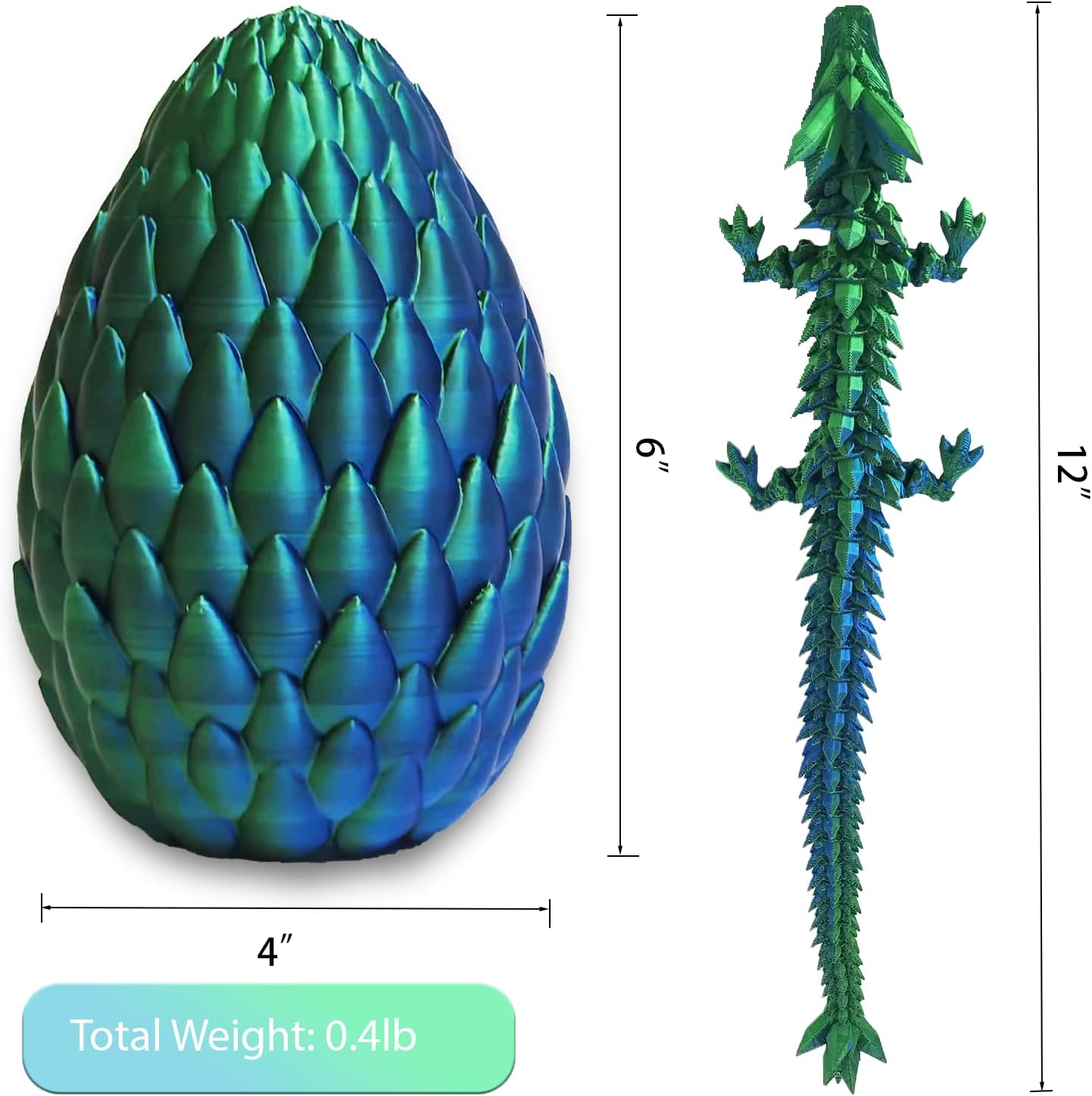 Dragon Egg, Easter Egg with Pet Dragon, 3D Printed Dragon, Crystal Dragon Fidget Toy, Articulated Dragon Eggs Fidget Toy Surprise for Adults