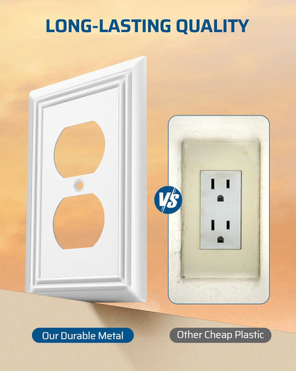 DEWENWILS Duplex Outlet Covers, White Outlet Wall Plates, 4.92" x 3.14" Light Switch Cover Plates, Metal Electrical Outlet Cover Plates, 2 Pack