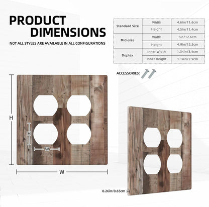 Decorative Outlet Covers Retro Wood Plank Vintaga Wooden Board 2 Gang Wall Plate Cover Double Duplex Receptacle Two Switch Light Switch Cover Plate Jumbo Dual Faceplate for Farmhouse