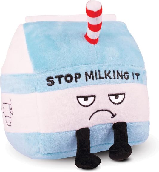 Milking It Plushie, Funny Meme Gag Gift, Comical Plush Collectible, Stocking Stuffer Present, Great for Emotional Support, Fun Desk Accessory, Weighted Base for Display