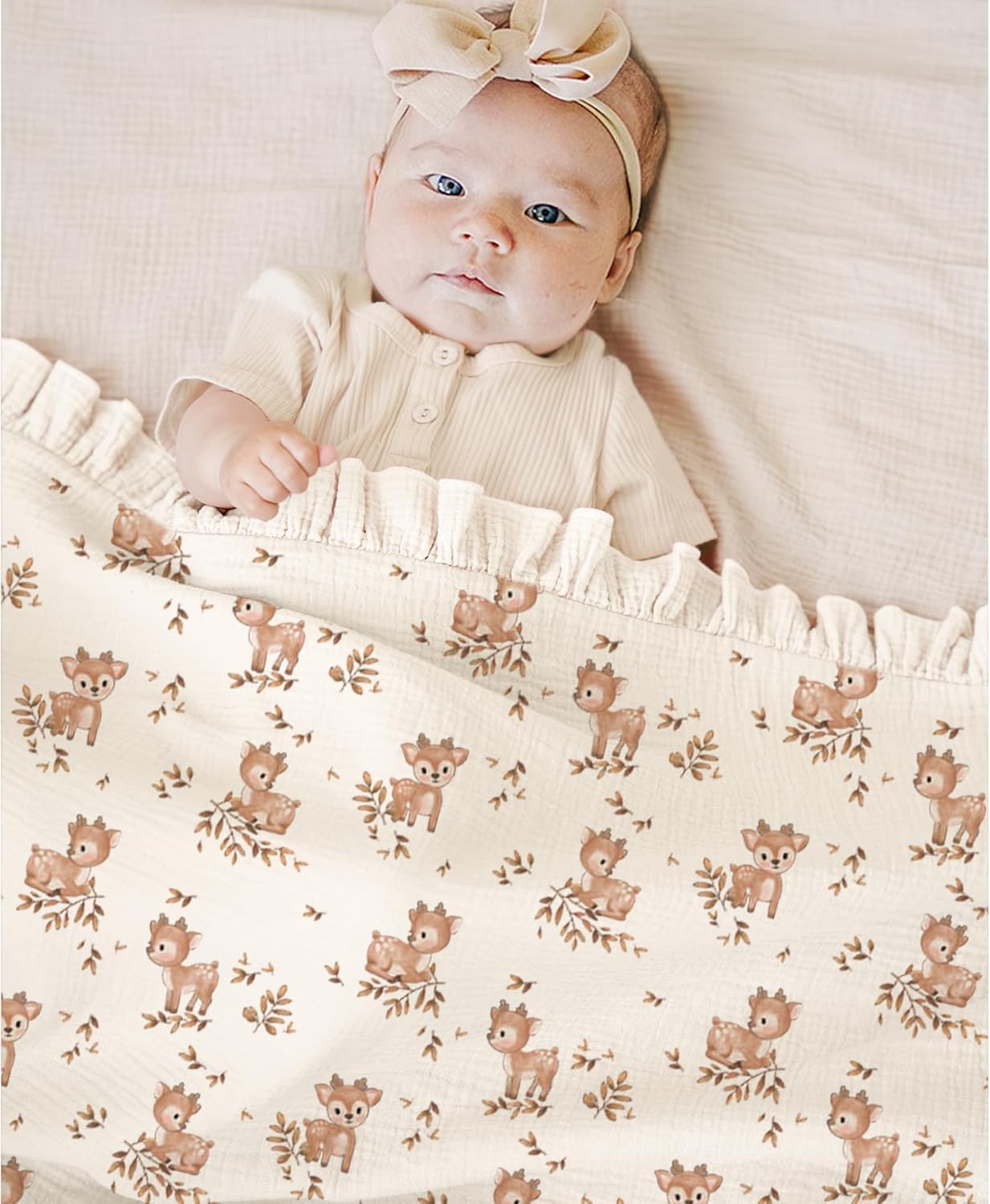 Konssy Flounce Muslin Baby Blankets, Cotton Crib Blanket for Baby Infant Toddler, Super Soft and