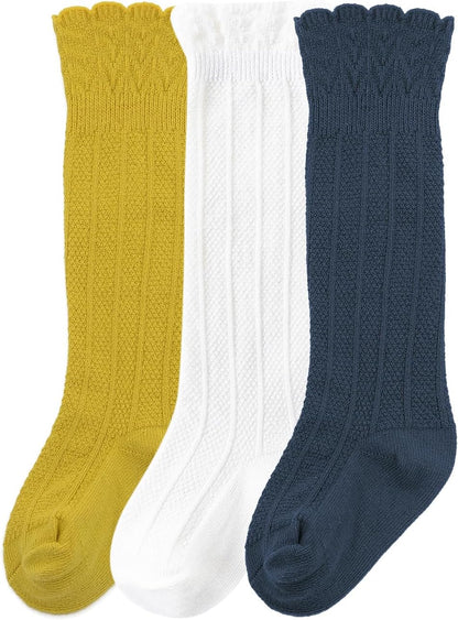 Zando Baby Knee High Socks - Infant to Toddler, Cotton Ruffle Socks, Warm Girls & Boys Long Stockings, 3-6 Pairs