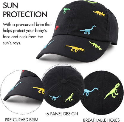 JANGANNSA Dinosaur Boys Girls Caps Embroidery Baby Baseball Caps Cotton Infant Toddler Kids Hat Spring Summer Autumn 2-6Y