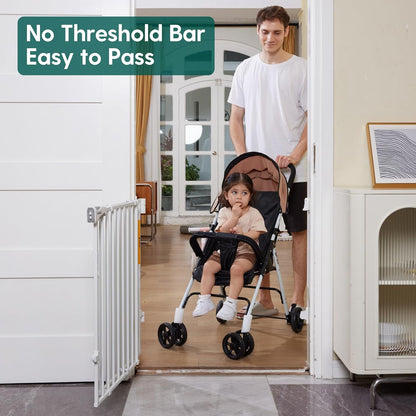 Babelio 26-43" No Bottom Bar Baby Gate for Babies, Elders and Pets, 2-in-1 Hardware Mount Dog Gate for The House, Stairs and Doorways, with Large Walk Thru Door, White