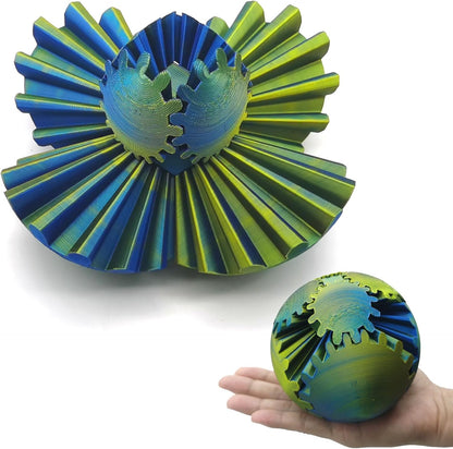 3D Printed Gear Ball Spin Ball, 4inch Large Gear Ball Fidget Toy, Gear Sphere Cube Puzzle, Gearball Fidget Desk Toy, Gearsphere Steampunk Whirling Wonder Fidget Stress Ball (Yellow Blue)