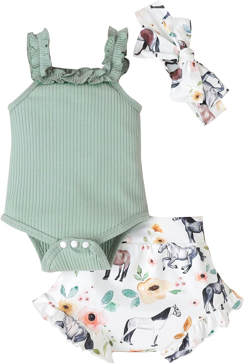 fhutpw Baby Girl Clothes Summer Cute Outfits 3 6 12 18 Months Spaghetti Strap Romper & Floarl Shorts Sets