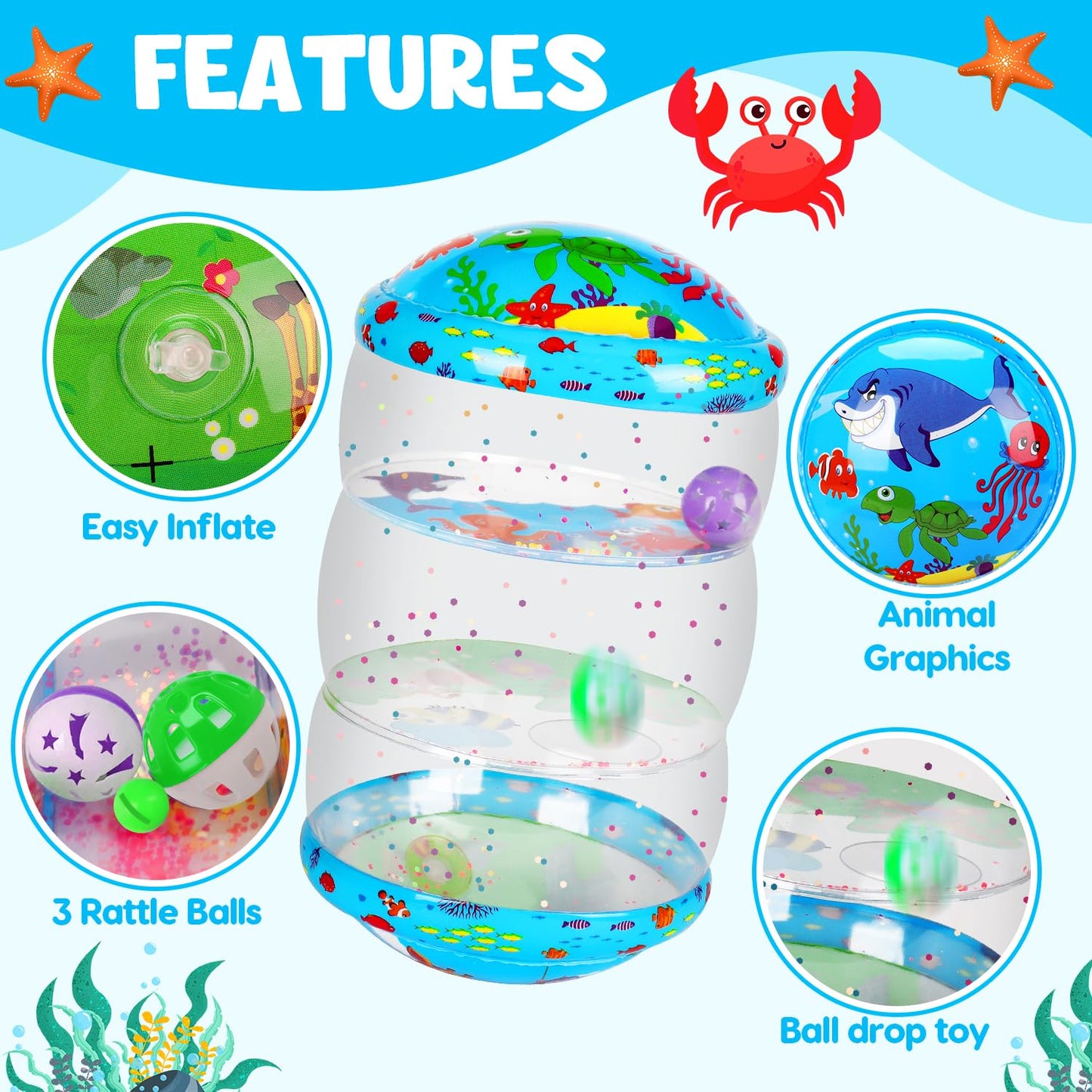 Crawling & Walking Baby Toys 6-12 Months Glowing Inflatable Rolling Toy