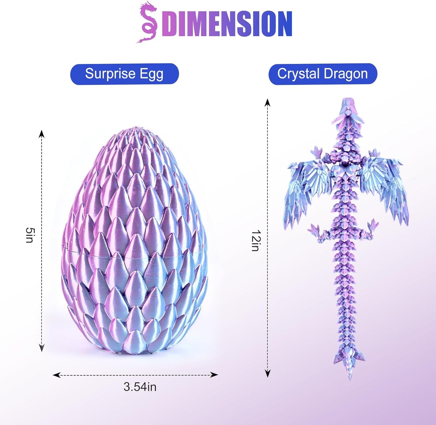 12inch Fly Dragon Egg, Year of The Dragon, 3D Printed Dragon, Executive Desk Toys, Articulated Dragon, Fidget Toys Gifts for Graduates Students Teachers Adults (Pink&Blue)