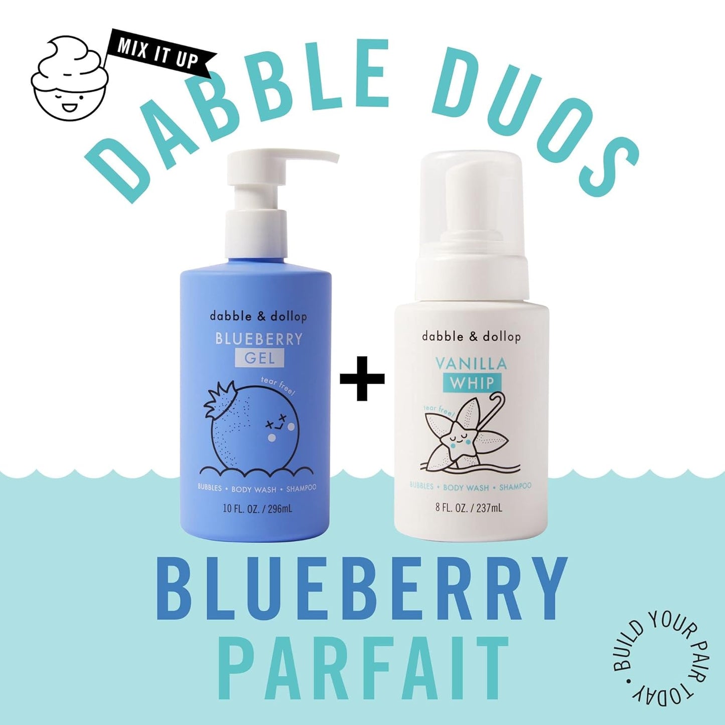Dabble & Dollop Blueberry + Vanilla Body Wash & Shampoo – 3-in-1 Natural Bubble Bath for Kids, Made