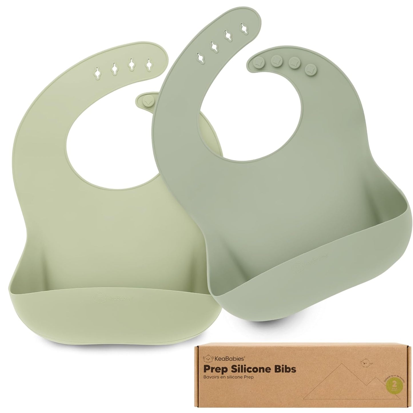 KeaBabies 2-Pack Silicone Baby Bibs for Eating - Sturdy Food-Grade Silicone Bibs for Babies Girl