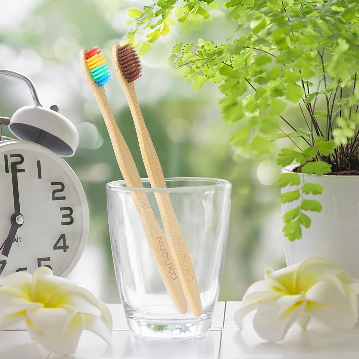 Biodegradable Bamboo Toothbrushes, 10 Piece BPA Free Soft Bristles Toothbrushes, Natural