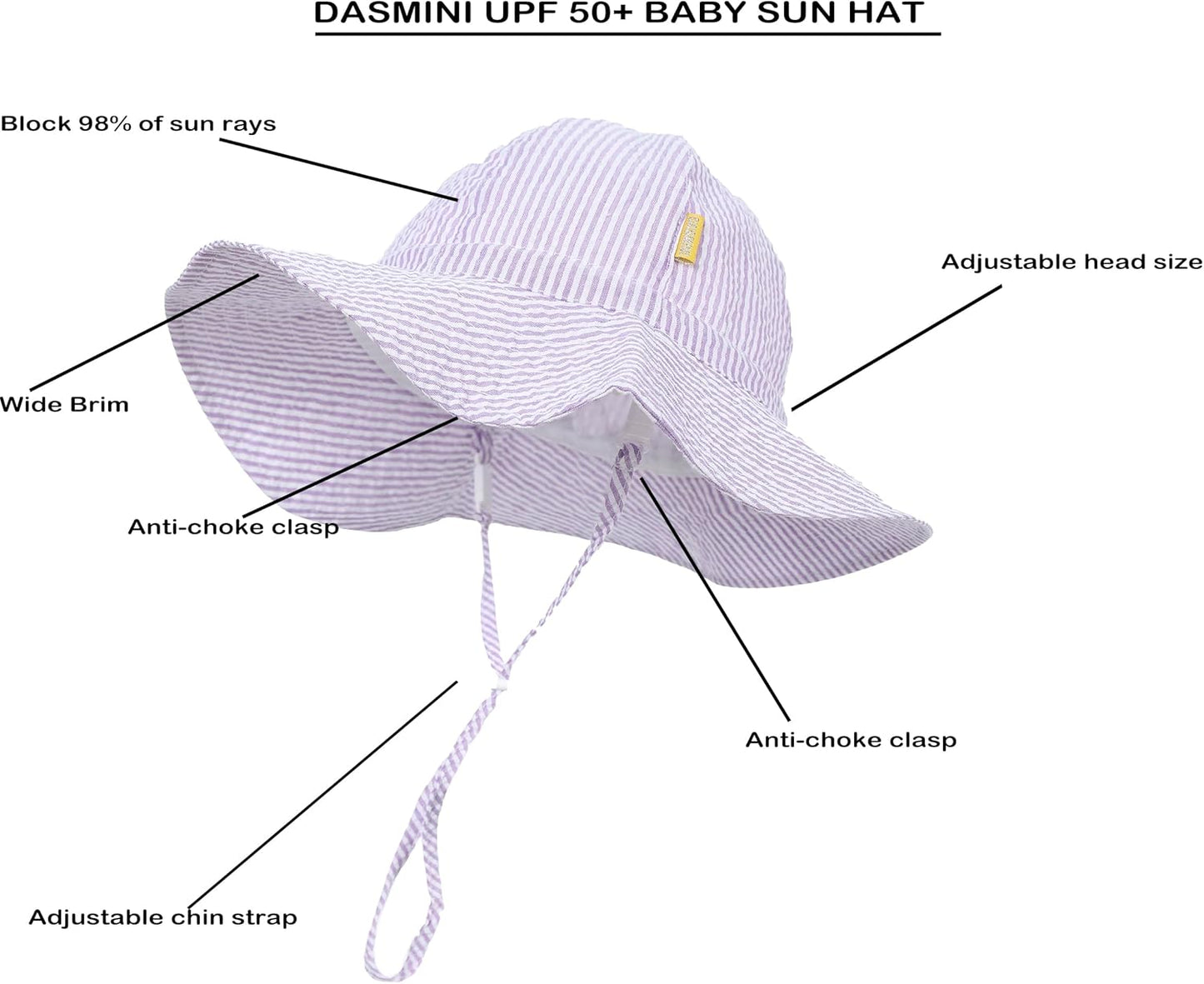 Baby & Toddler Wide Brim Sun Hats UPF 50+ Sun Protection Bucket Cap Cute Adjustable Hat in Seersucker
