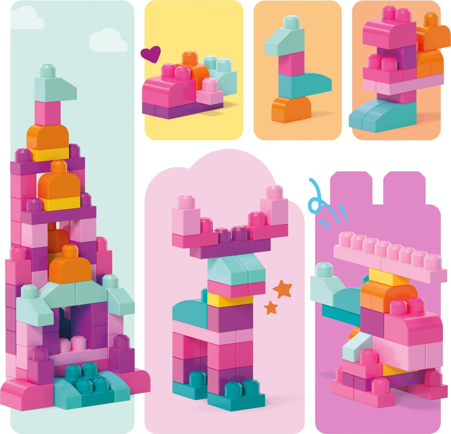MEGA BLOKS First Builders Toddler Blocks Toys Set, Big Building Bag Collection with 80 Pieces and