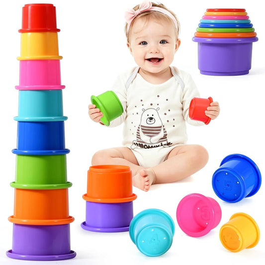 jojnawa 8 Pcs Stacking Cups Baby Stacking Toys, 8 Colors Educational Nesting Cups, Montessori
