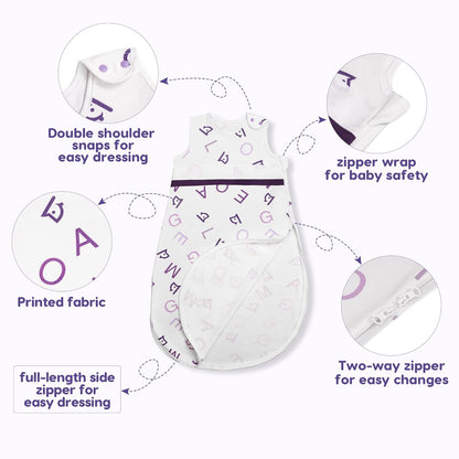 PuppyNap Organic Cotton Sleep Sack 2-Pack Set, 6-12 Months, Toddler Sleep Sack with 2-Way Zipper, Letter Land