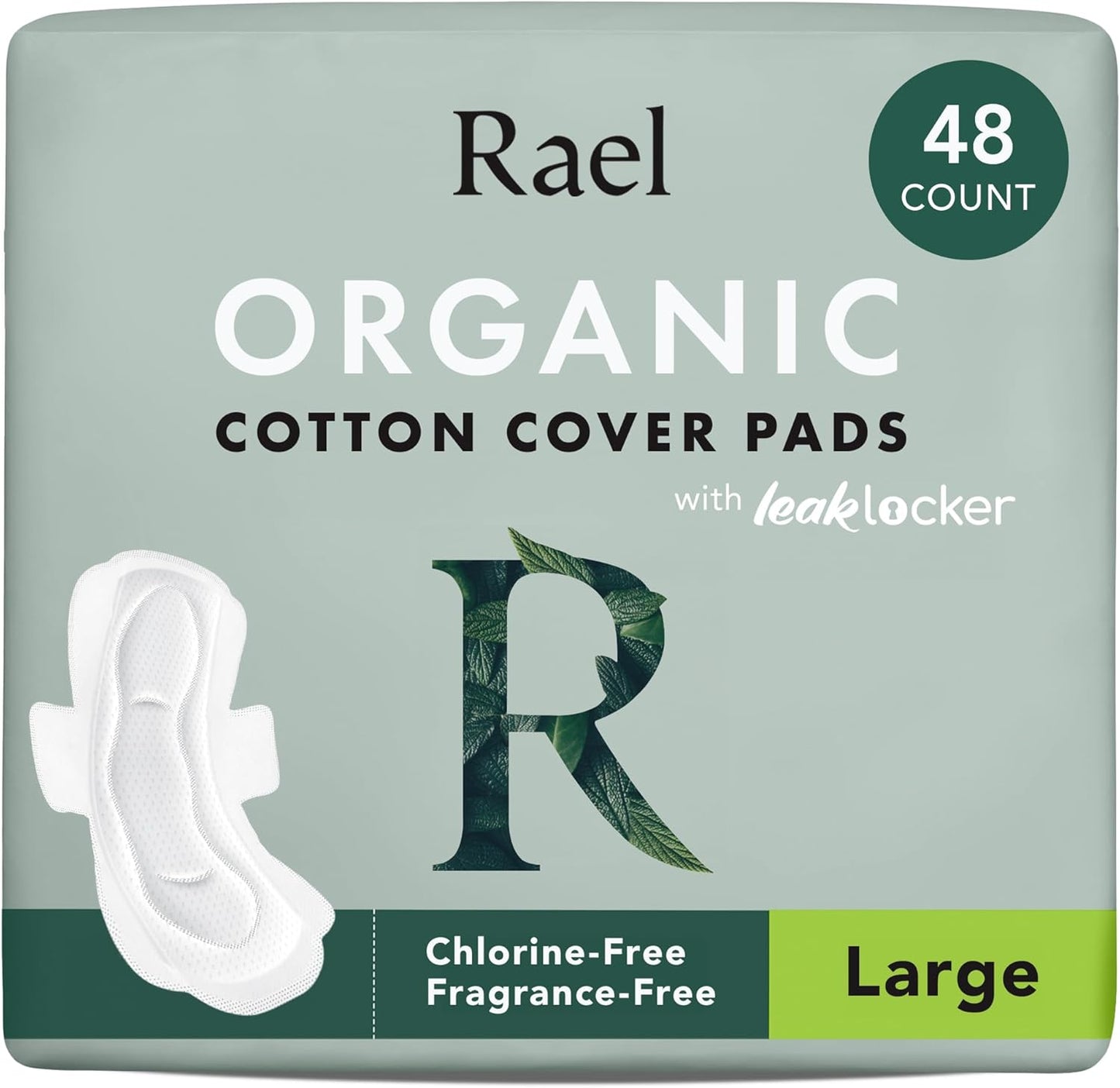 Rael Pads for Women, Organic Cotton Cover - Period Pads with Wings, Feminine Care, Sanitary Napkins, Heavy Absorbency, Unscented (Large, 48 Count)