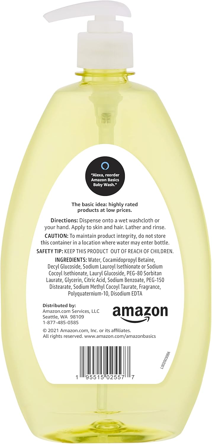 Amazon Basics Tear-Free Baby Hair and Body Wash, 27.1 Fluid Ounce, Lightly Scented, 4-Pack