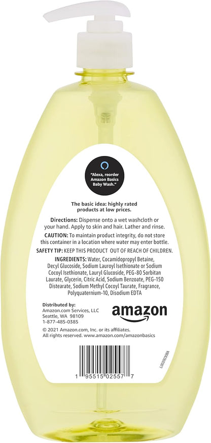 Amazon Basics Tear-Free Baby Hair and Body Wash, 27.1 Fluid Ounce, Lightly Scented, 4-Pack