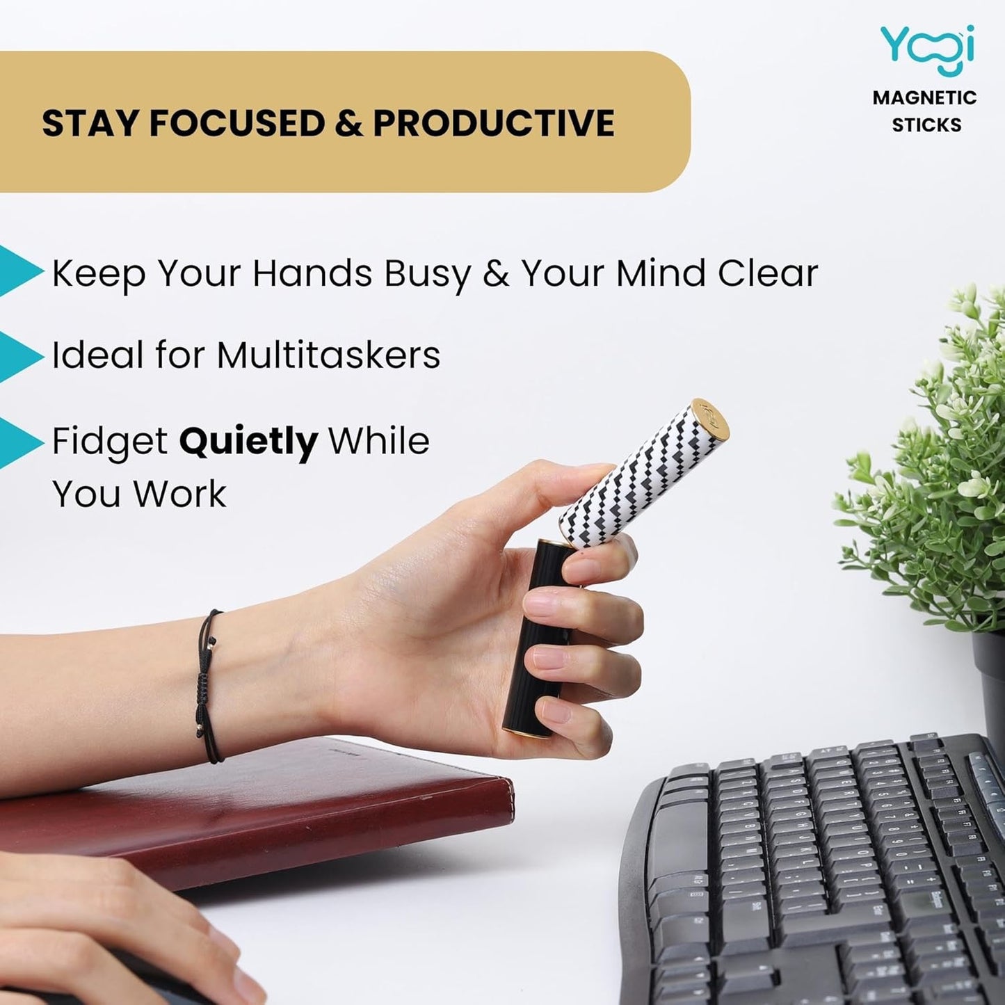 Yogi Magnetic Sticks - Premium Fidget Toys for Adults - Extremely Fun & Engaging, Uniquely designed Magnetic Fidget Toy with Magnet Sticks and Ball, Ideal Desk Toy for Focus & Relaxation (Black&White)