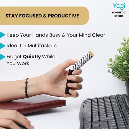 Yogi Magnetic Sticks - Premium Fidget Toys for Adults - Extremely Fun & Engaging, Uniquely designed Magnetic Fidget Toy with Magnet Sticks and Ball, Ideal Desk Toy for Focus & Relaxation (Black&White)